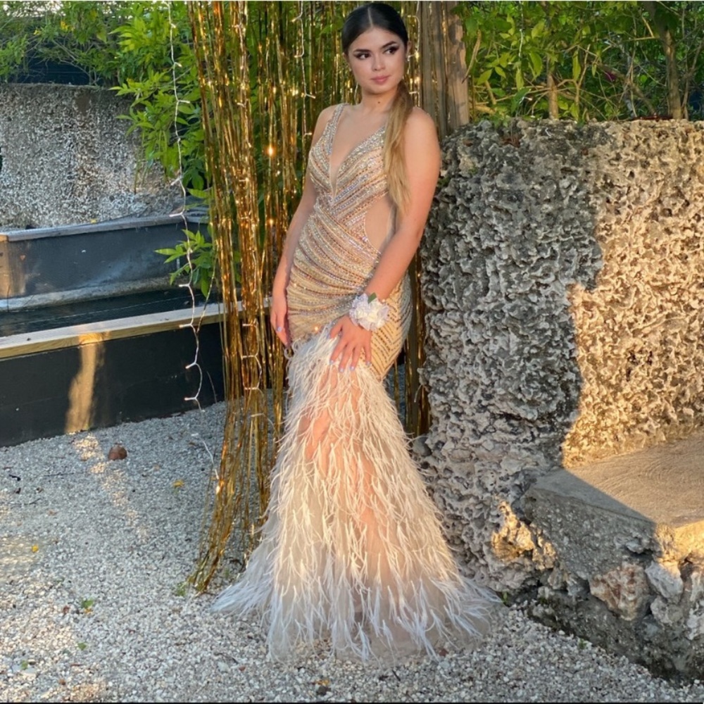Stunning Feather Beaded Gown